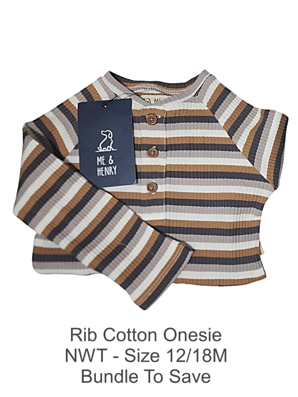 NWT - Multi Stripe Rib Long Sleeve Cotton Onesie Size 12/18M